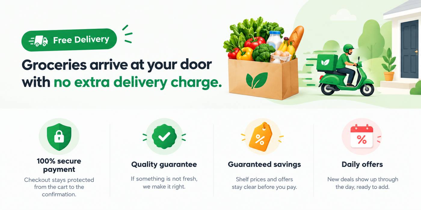 Free delivery, secure payment, quality guarantee, guaranteed savings, and daily offers.